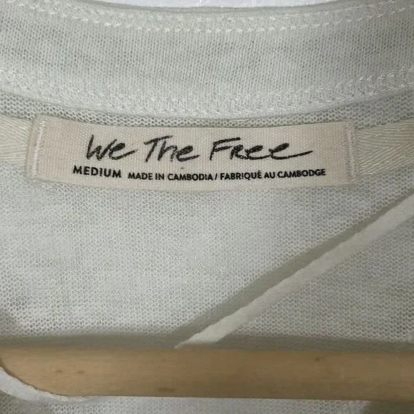 Free People What's Good Henley Top Size Medium Short Sleeve Tee Cotton Linen - Picture 9 of 11